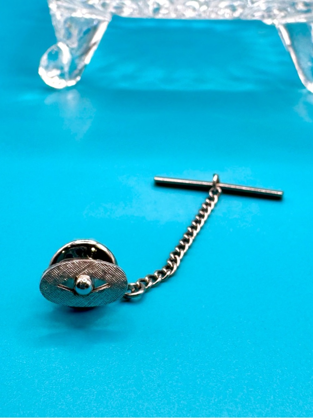 SWANK Silver Tie Tack with Chain Oval Design